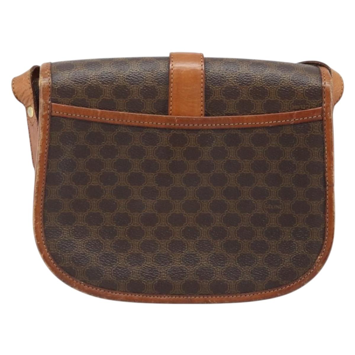 CELINE Macadam Canvas Shoulder Bag PVC Brown Gold Auth bs33903