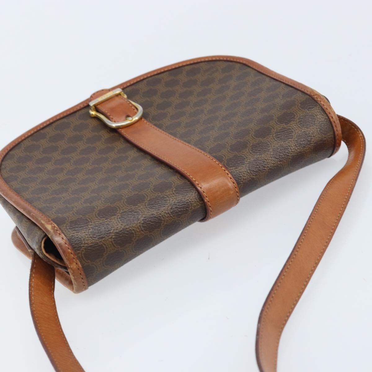 CELINE Macadam Canvas Shoulder Bag PVC Brown Gold Auth bs33903