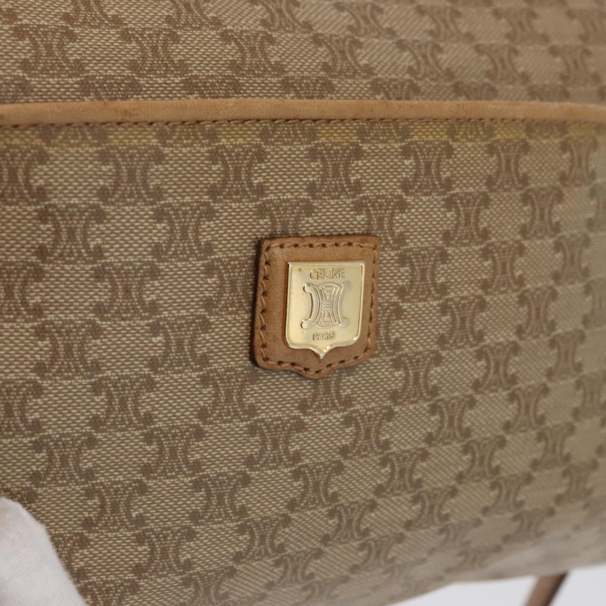 CELINE Macadam Canvas Shoulder Bag Beige Gold Auth bs33904