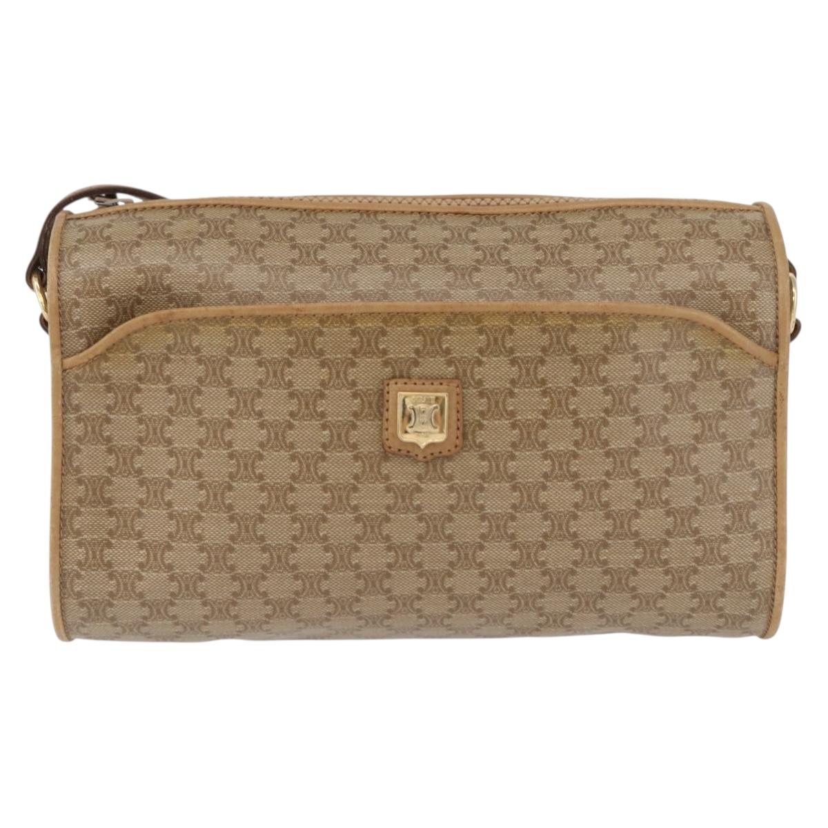 CELINE Macadam Canvas Shoulder Bag Beige Gold Auth bs33904