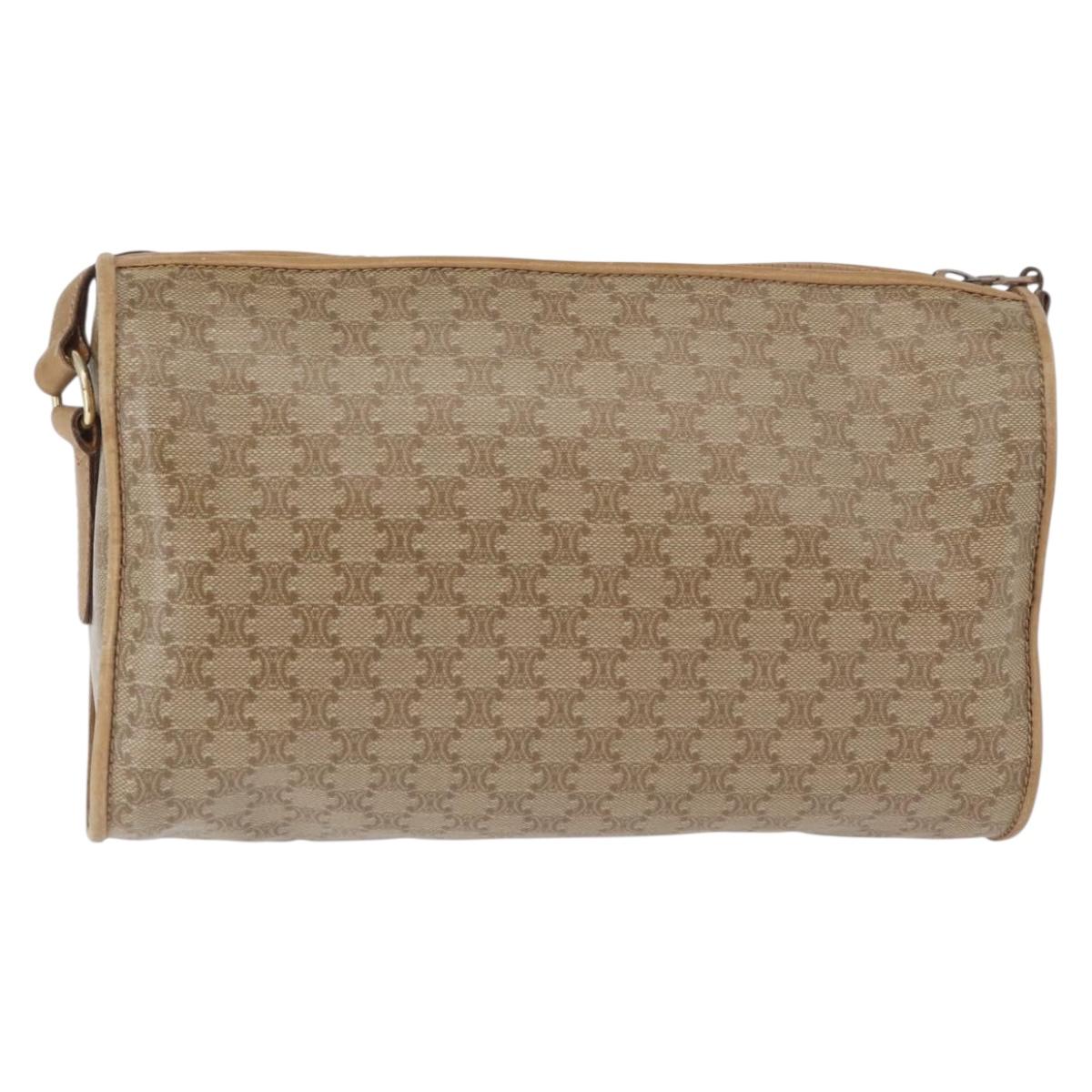 CELINE Macadam Canvas Shoulder Bag Beige Gold Auth bs33904