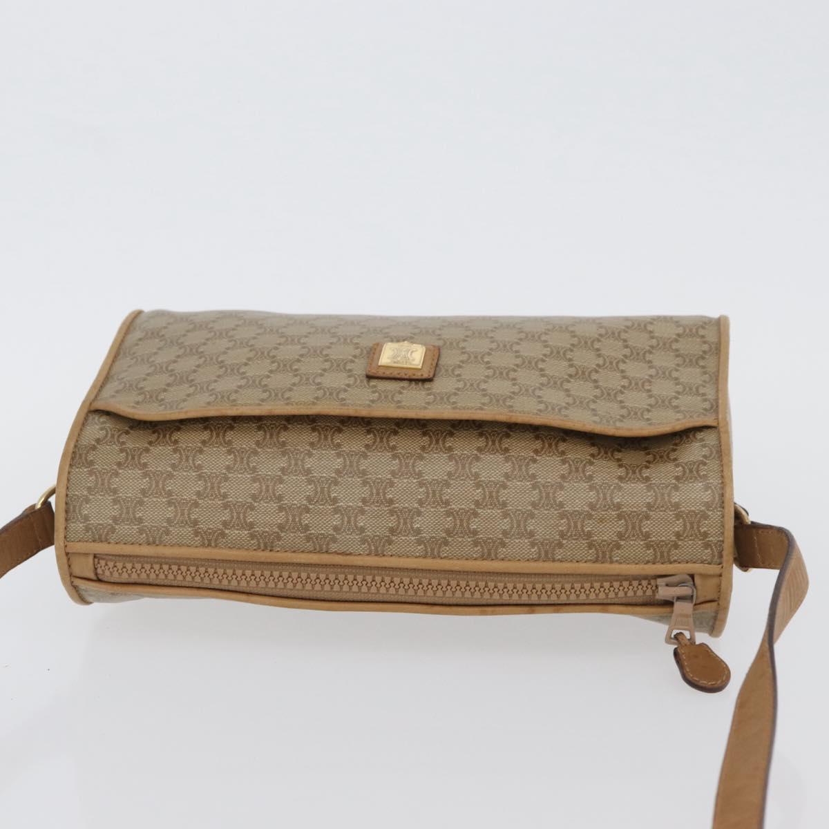 CELINE Macadam Canvas Shoulder Bag Beige Gold Auth bs33904
