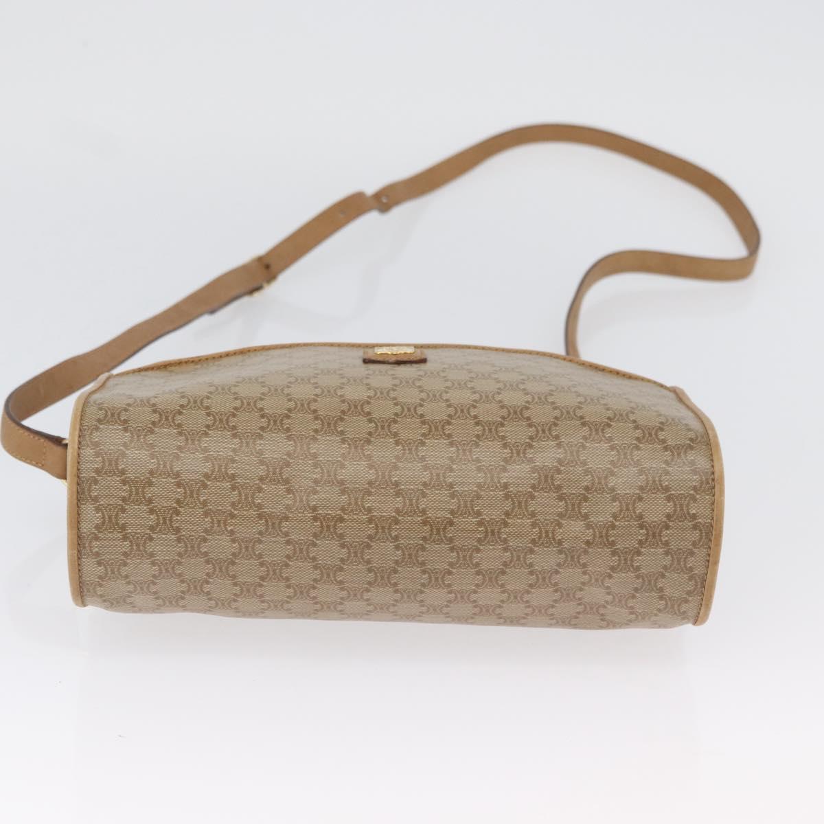 CELINE Macadam Canvas Shoulder Bag Beige Gold Auth bs33904