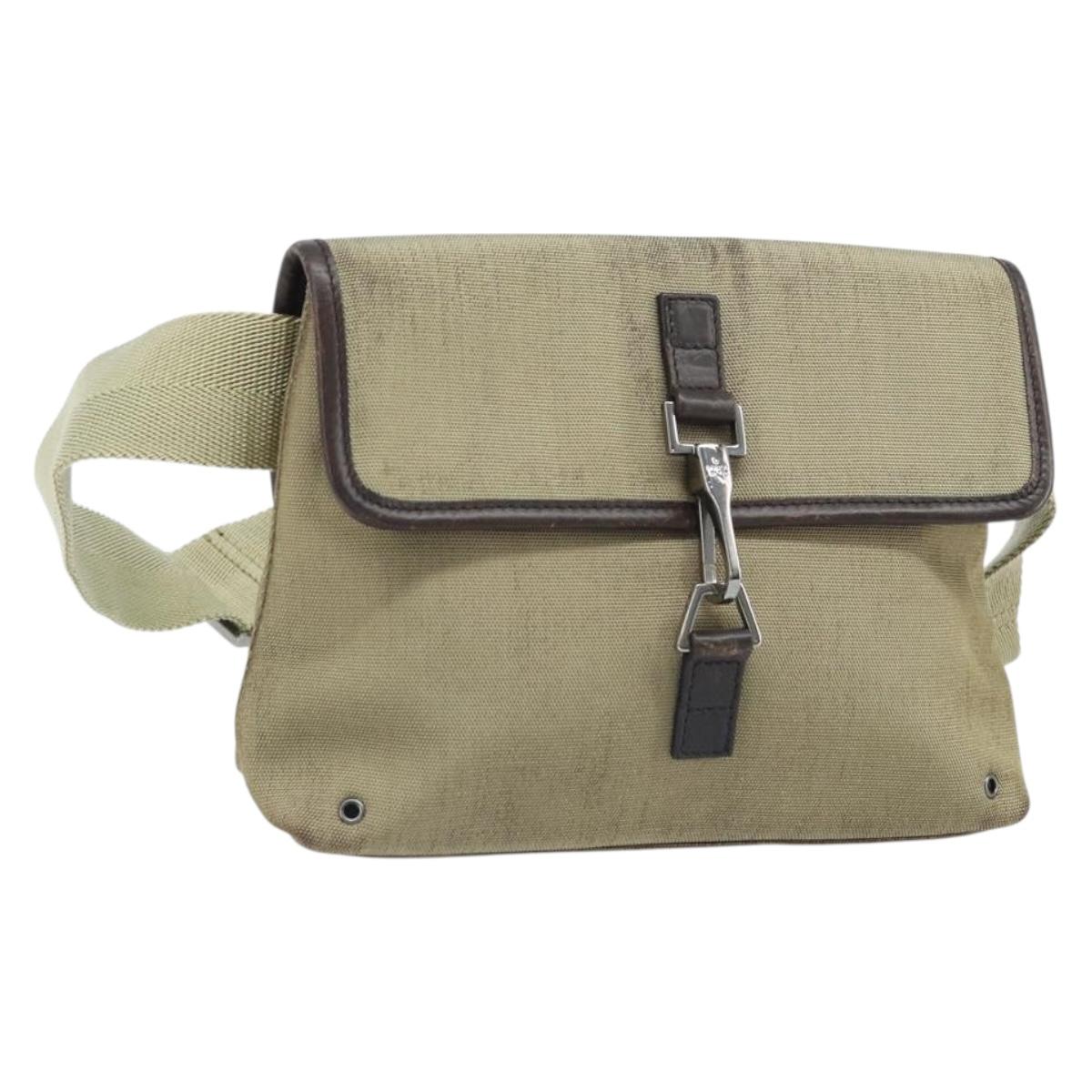 GUCCI Body Bag Canvas Beige Silver 92543 Auth bs33907