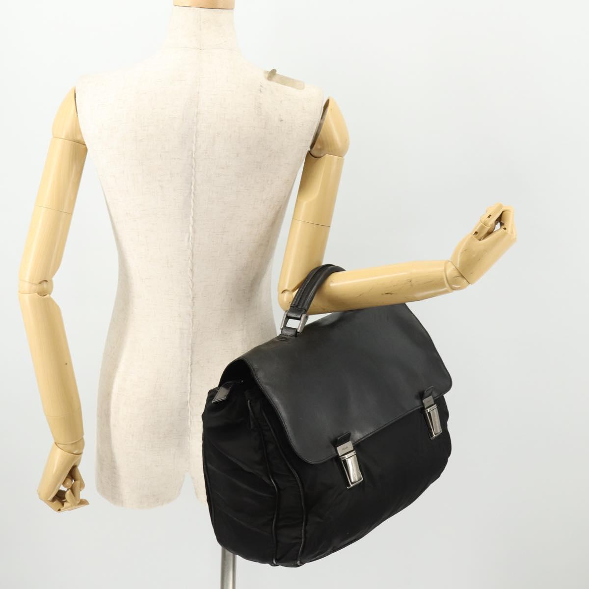 PRADA Hand Bag Nylon Black Silver Auth bs33914