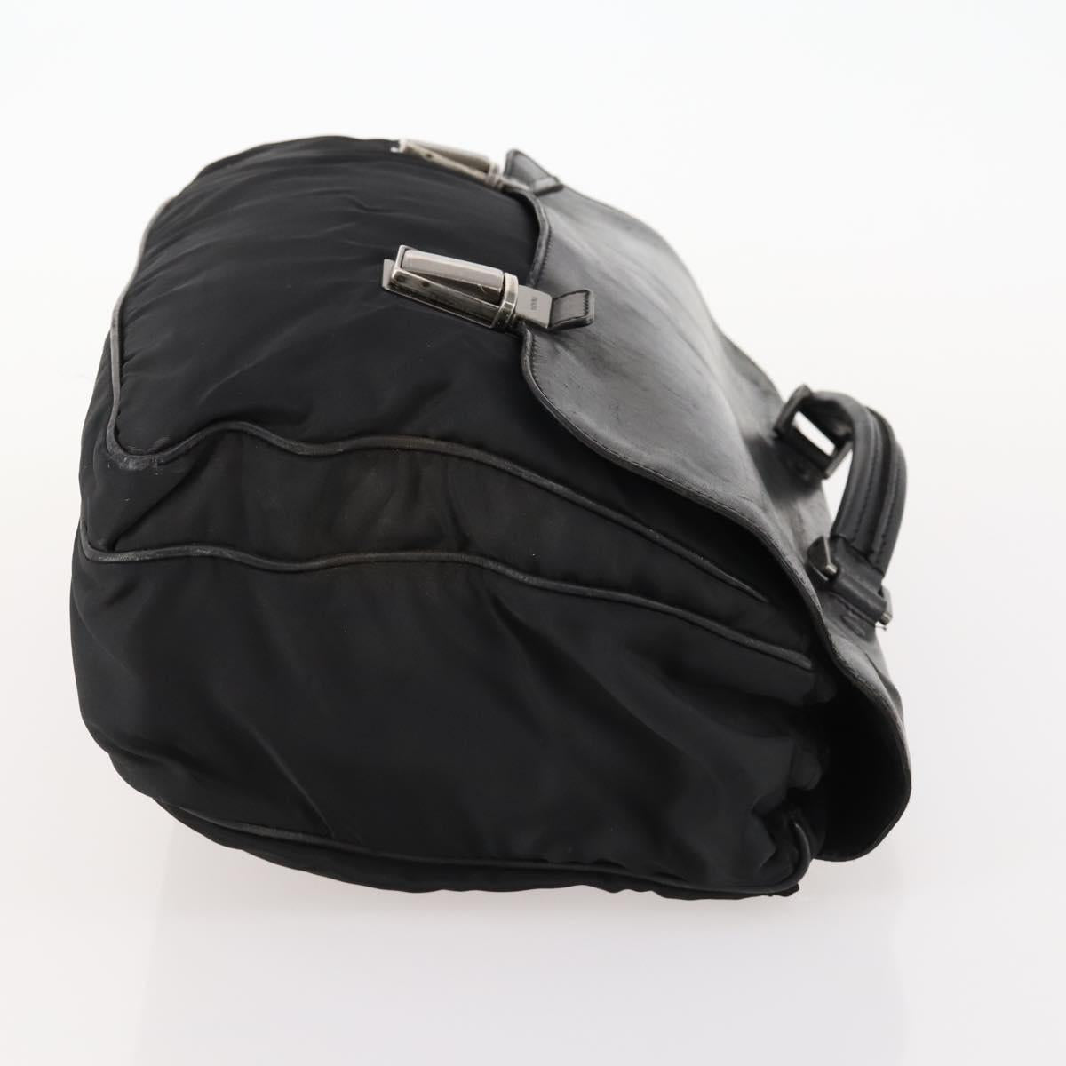 PRADA Hand Bag Nylon Black Silver Auth bs33914