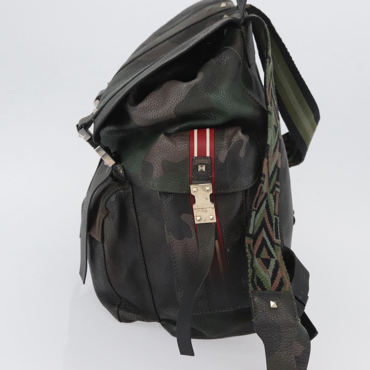 VALENTINO Backpack Leather Khaki Auth bs33924