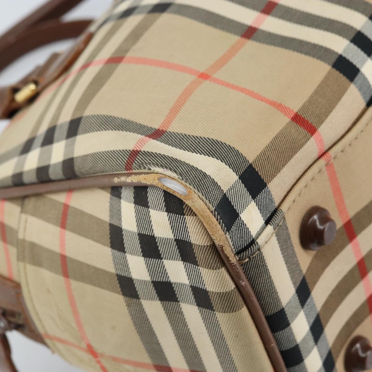 BURBERRY Nova Check Hand Bag Canvas Gold Beige Auth bs33928