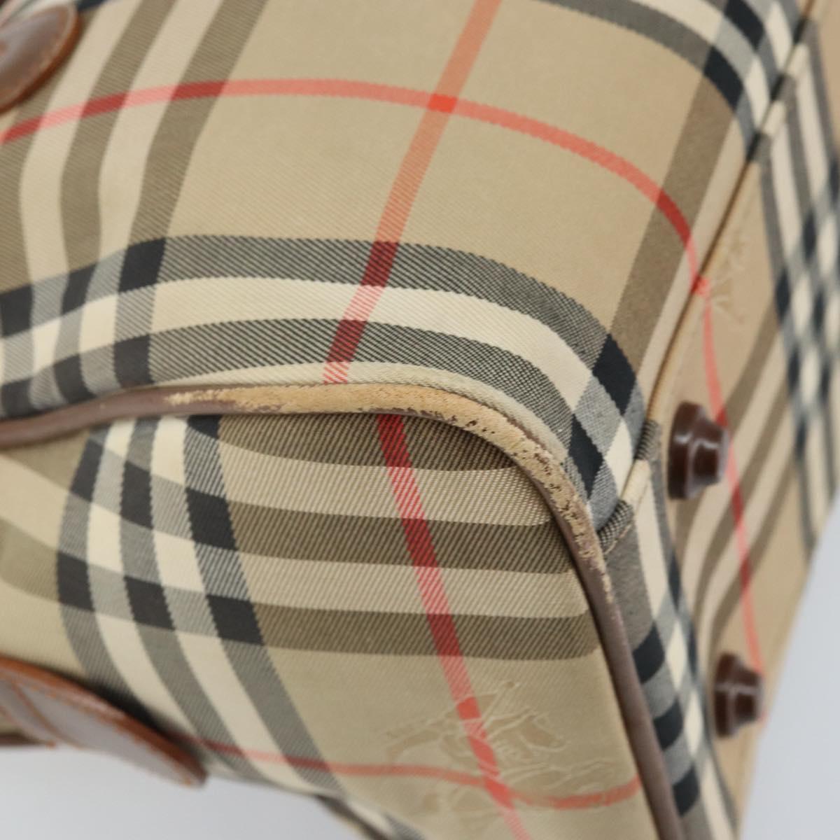BURBERRY Nova Check Hand Bag Canvas Gold Beige Auth bs33928