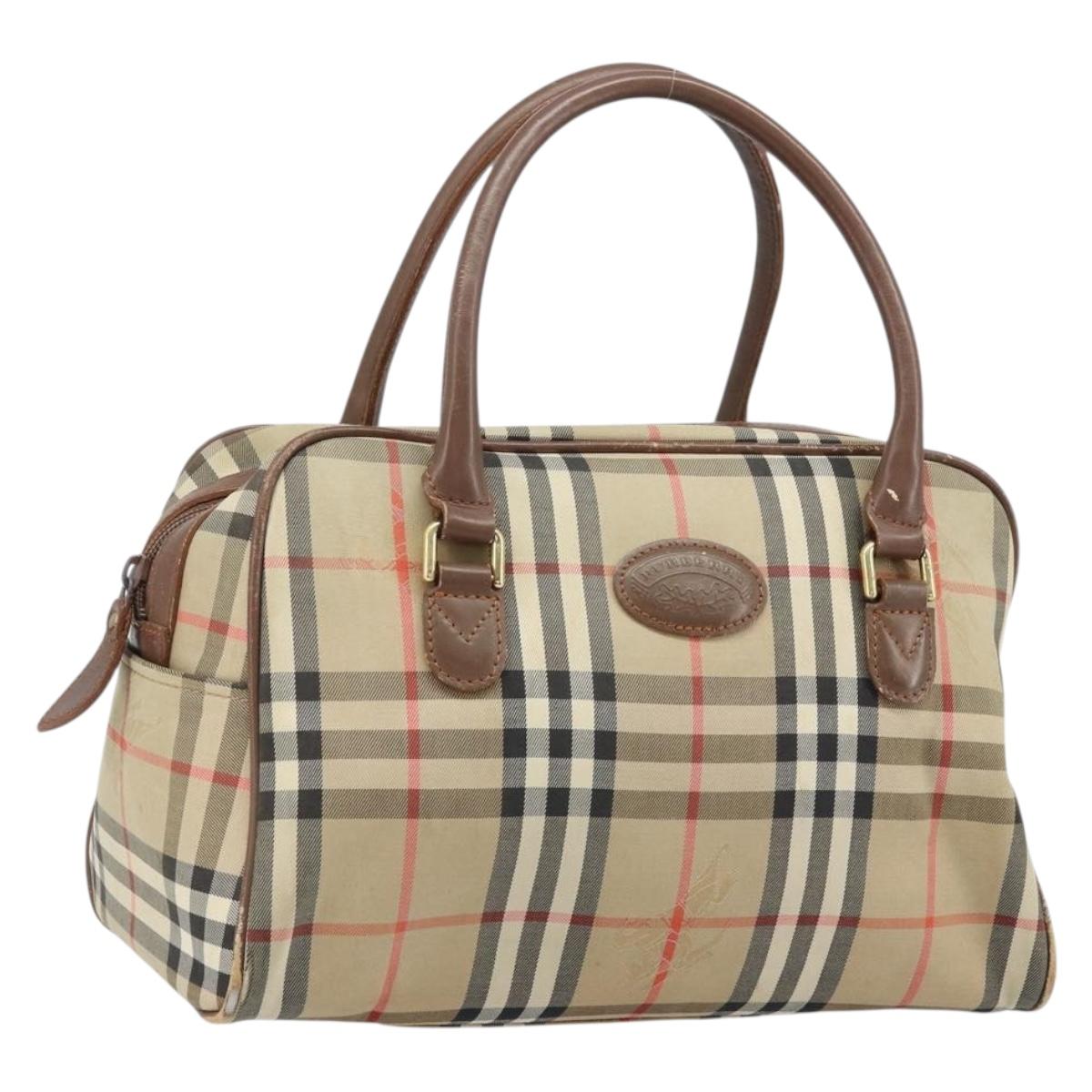 BURBERRY Nova Check Hand Bag Canvas Gold Beige Auth bs33928