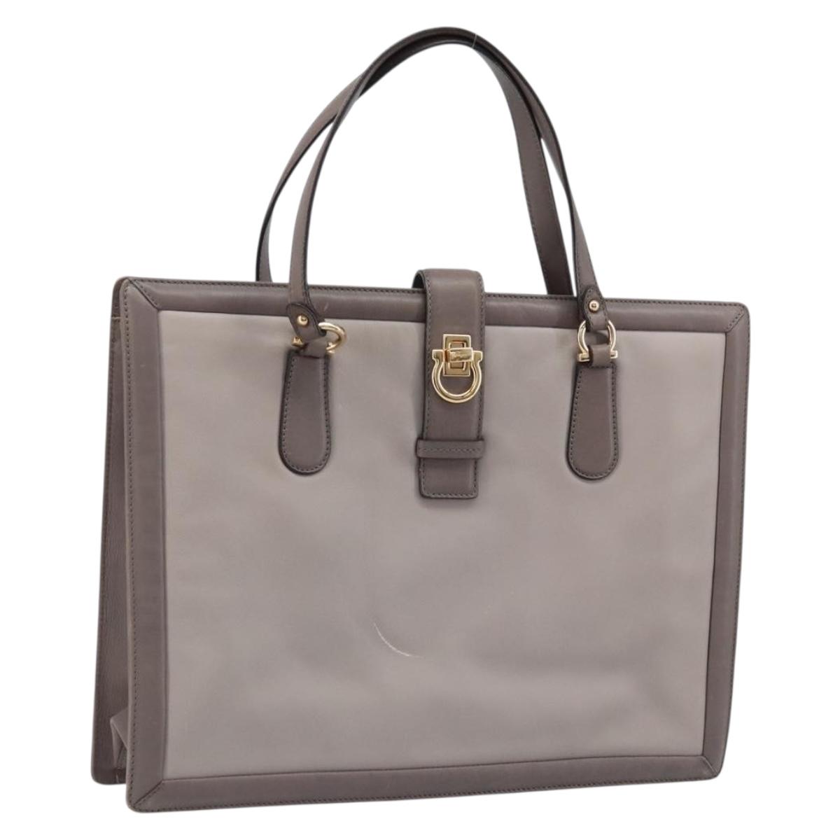 Salvatore Ferragamo Tote Bag Leather Gray Gold Auth bs33929