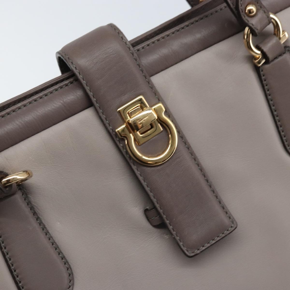 Salvatore Ferragamo Tote Bag Leather Gray Gold Auth bs33929