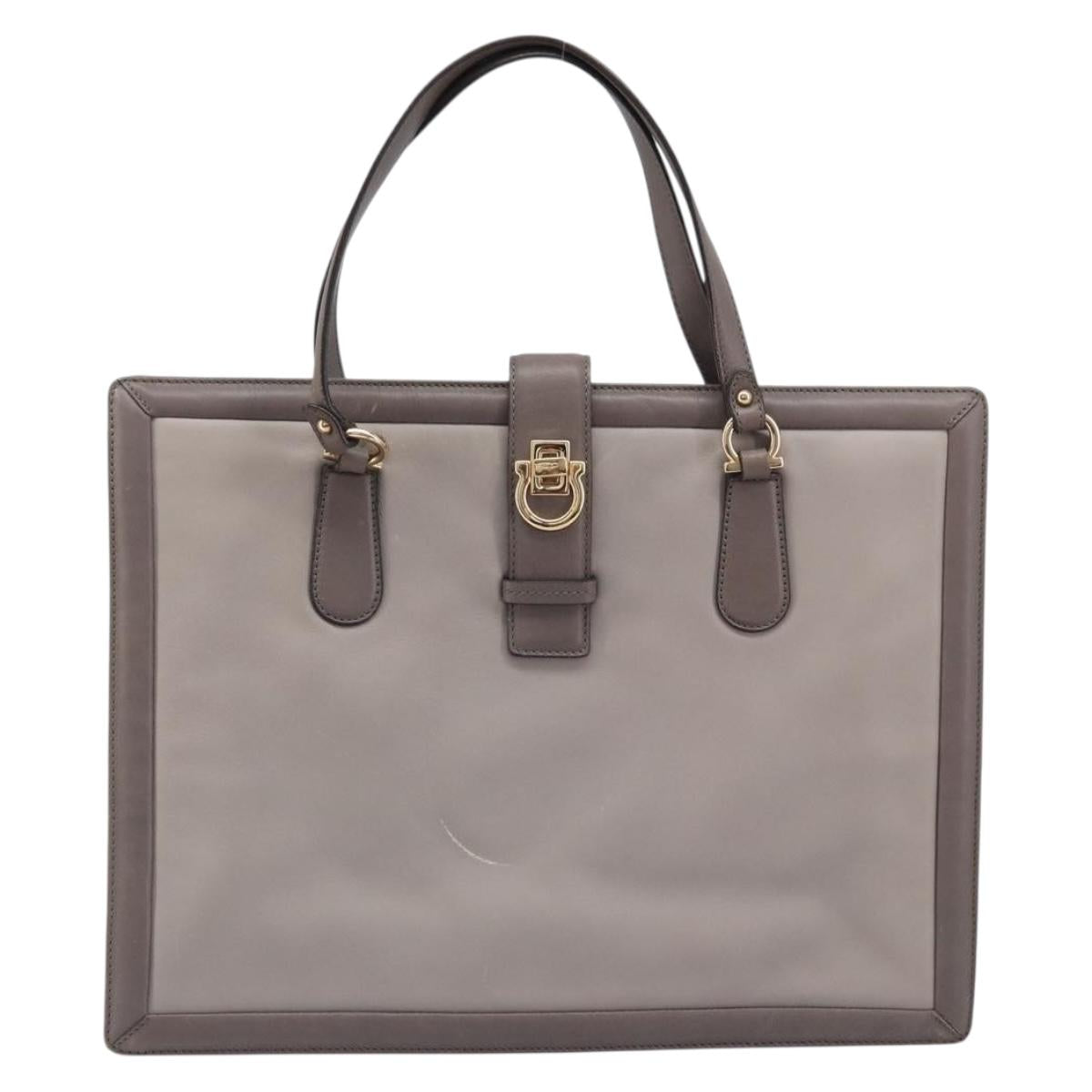 Salvatore Ferragamo Tote Bag Leather Gray Gold Auth bs33929