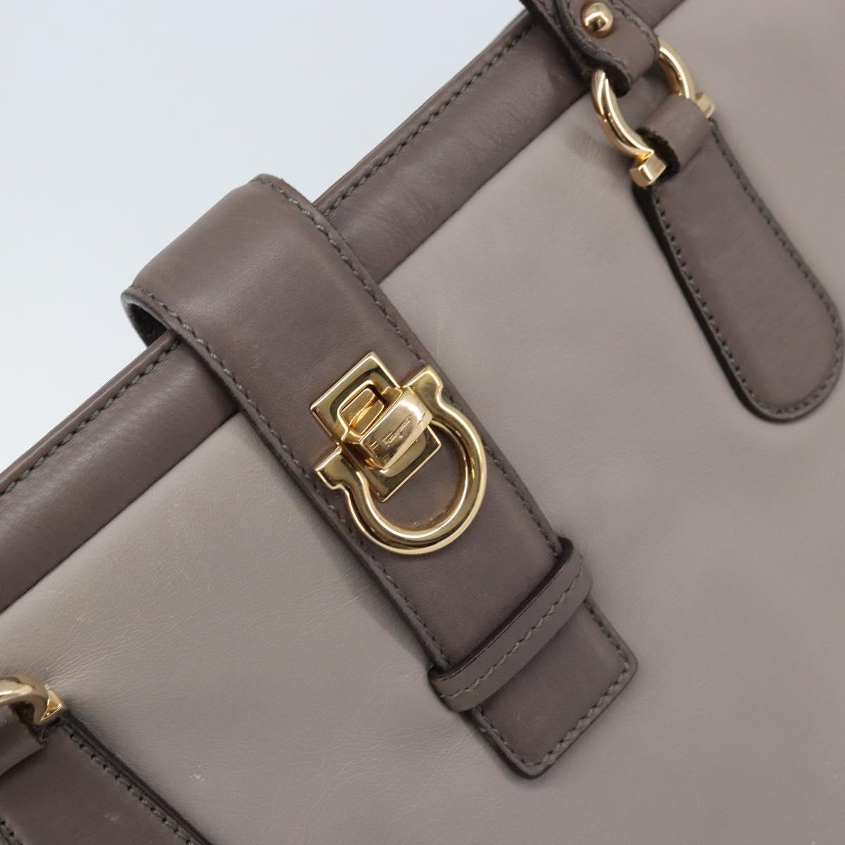Salvatore Ferragamo Tote Bag Leather Gray Gold Auth bs33929
