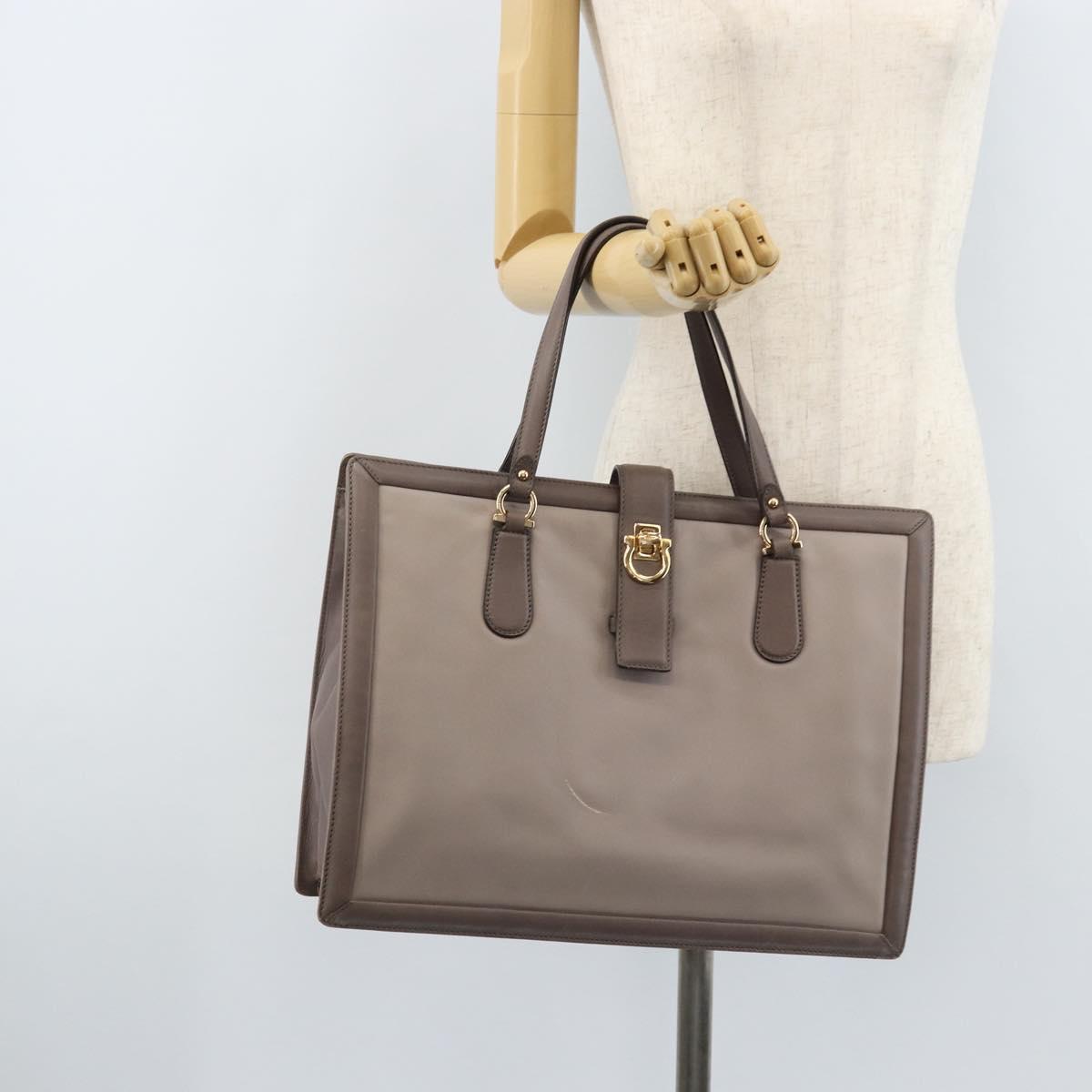 Salvatore Ferragamo Tote Bag Leather Gray Gold Auth bs33929
