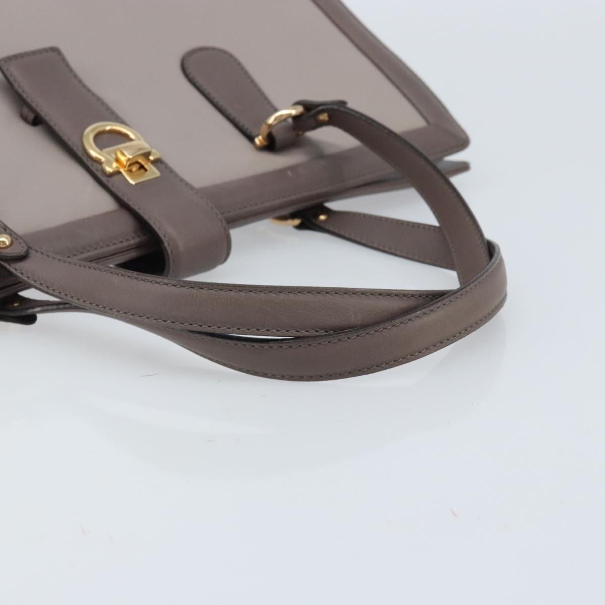 Salvatore Ferragamo Tote Bag Leather Gray Gold Auth bs33929