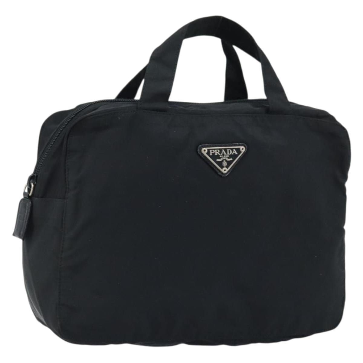 PRADA Hand Bag Nylon Silver Black Auth bs33931