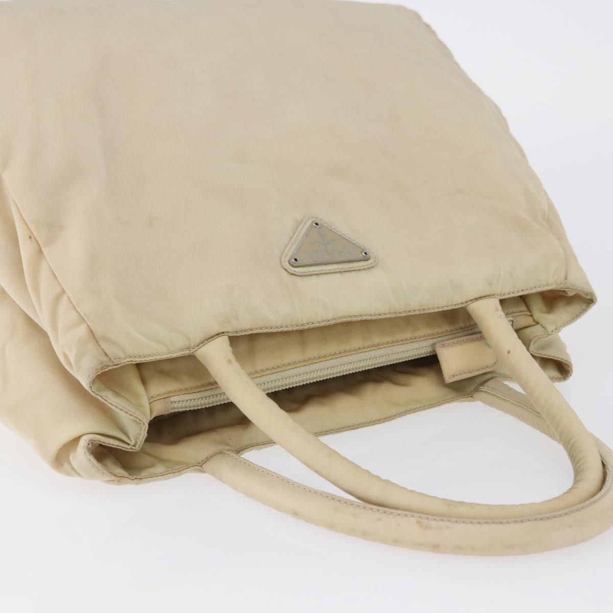 PRADA Hand Bag Nylon Silver Beige Auth bs33932
