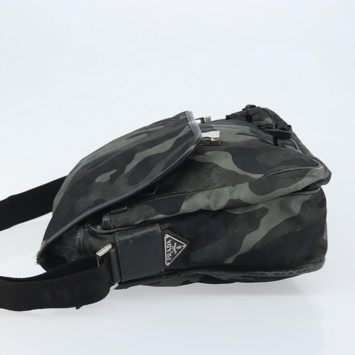 PRADA Shoulder Bag Nylon Khaki Silver Auth bs33935