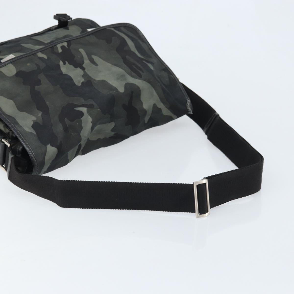 PRADA Shoulder Bag Nylon Khaki Silver Auth bs33935