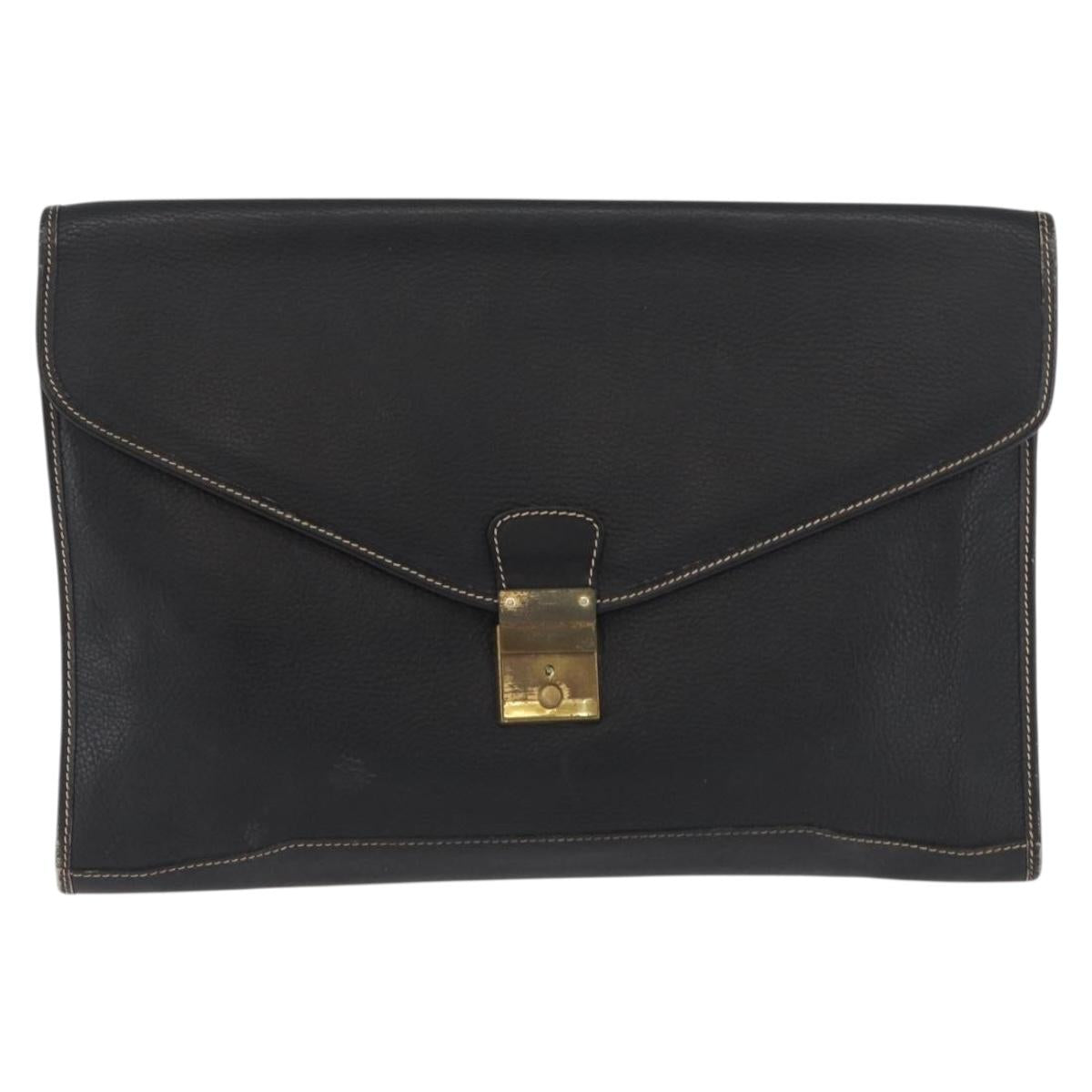 LOEWE Briefcase Leather Black Gold Auth bs33968