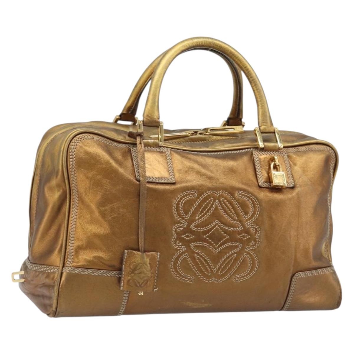 LOEWE Anagram Amazona 36 Hand Bag Leather Gold Tone Auth bs33969