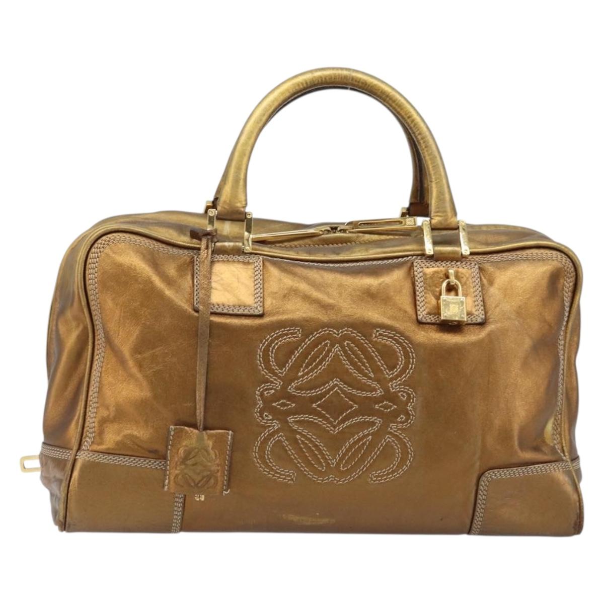 LOEWE Anagram Amazona 36 Hand Bag Leather Gold Tone Auth bs33969