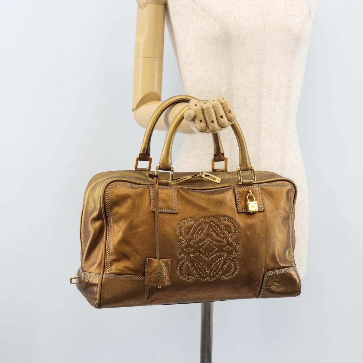 LOEWE Anagram Amazona 36 Hand Bag Leather Gold Tone Auth bs33969