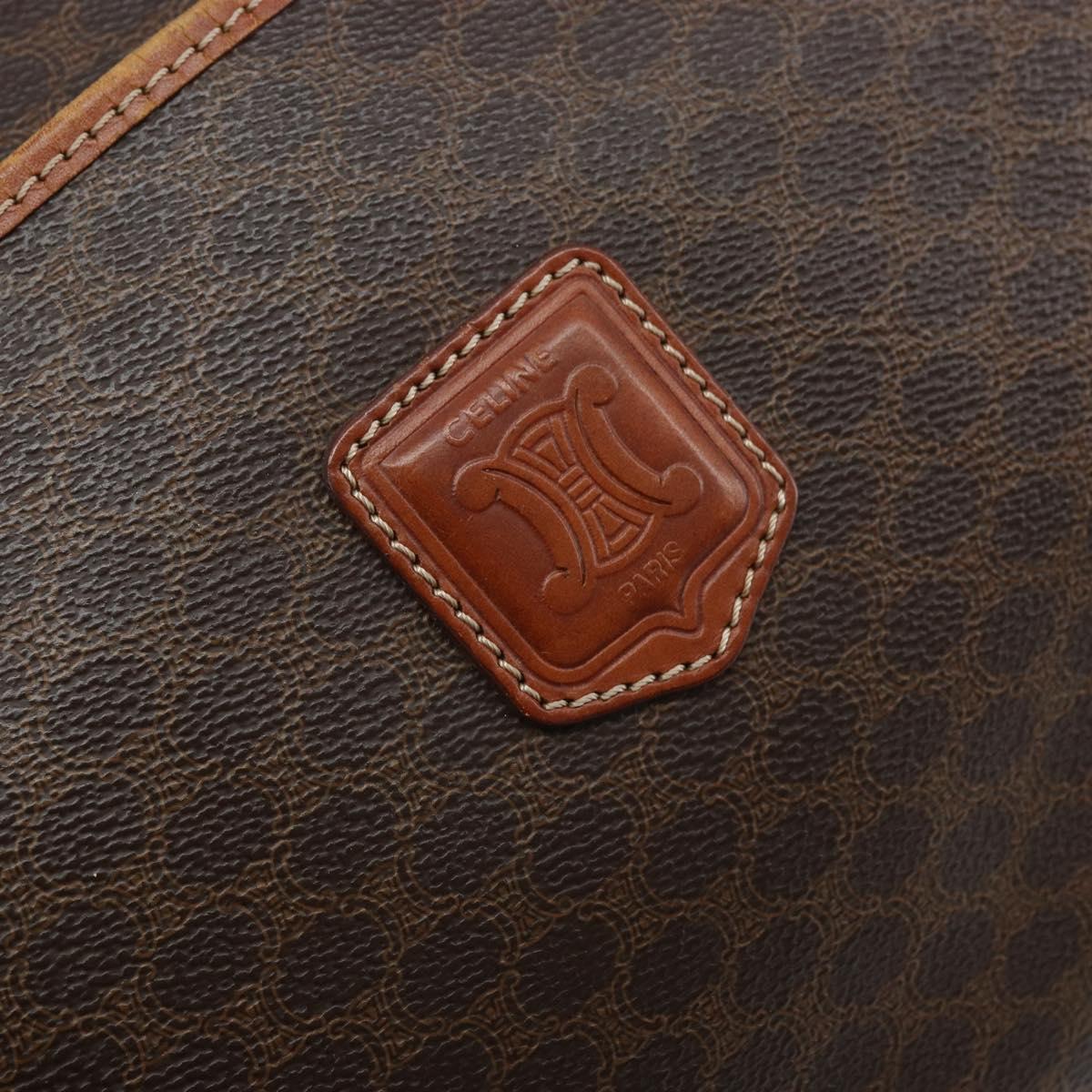 CELINE Macadam Canvas Hand Bag PVC Leather Brown Gold Auth bs33971