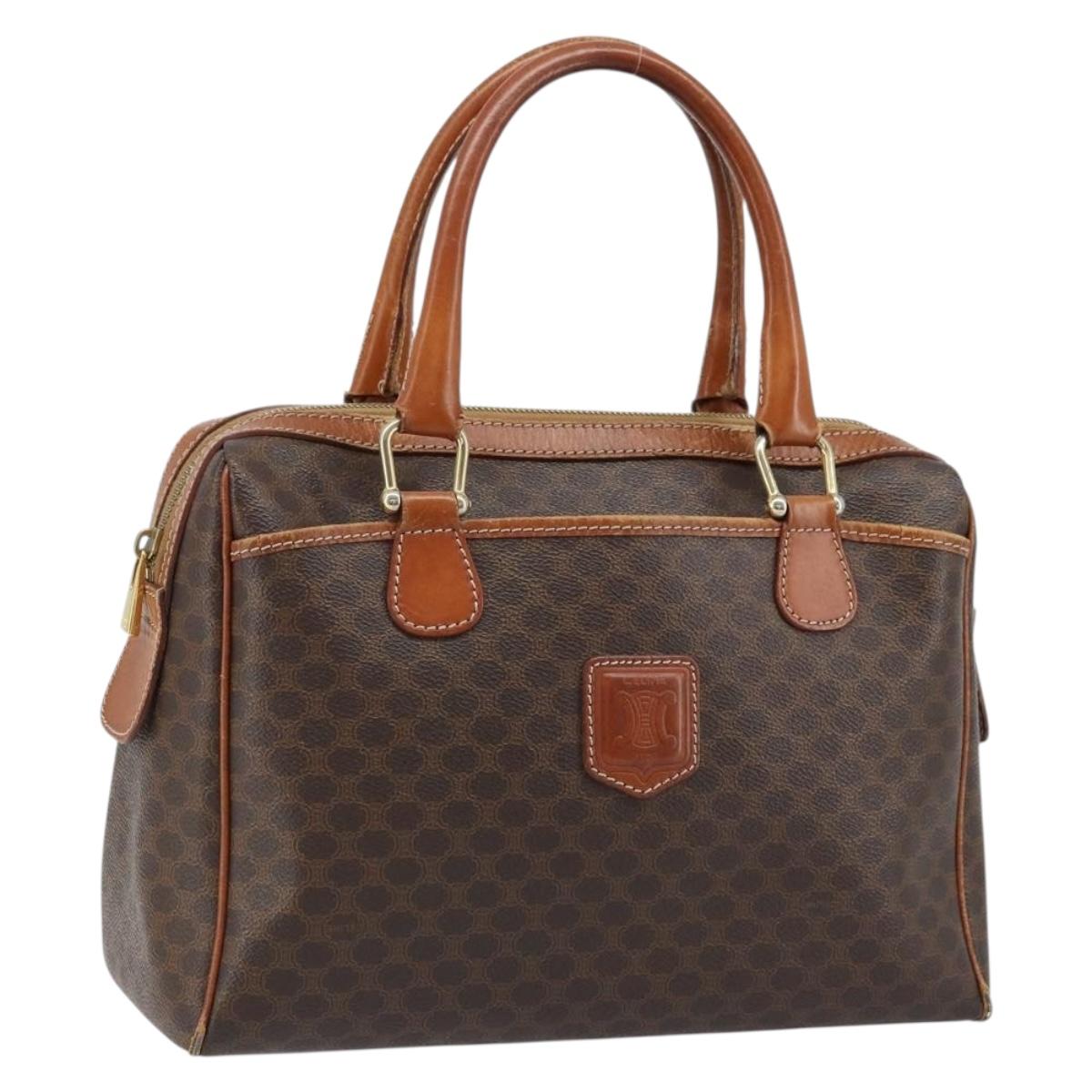 CELINE Macadam Canvas Hand Bag PVC Leather Brown Gold Auth bs33971