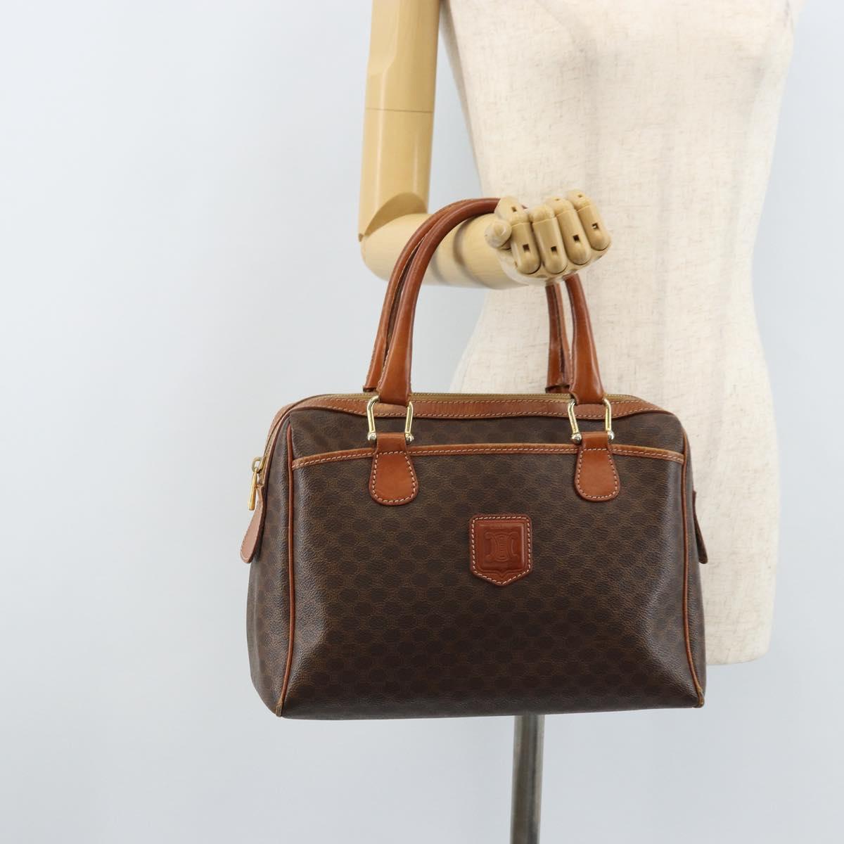 CELINE Macadam Canvas Hand Bag PVC Leather Brown Gold Auth bs33971