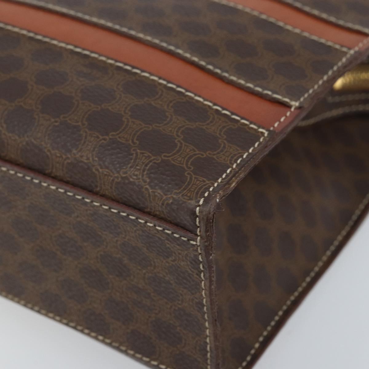 CELINE Macadam Canvas Hand Bag PVC Leather Brown Gold Auth bs33972