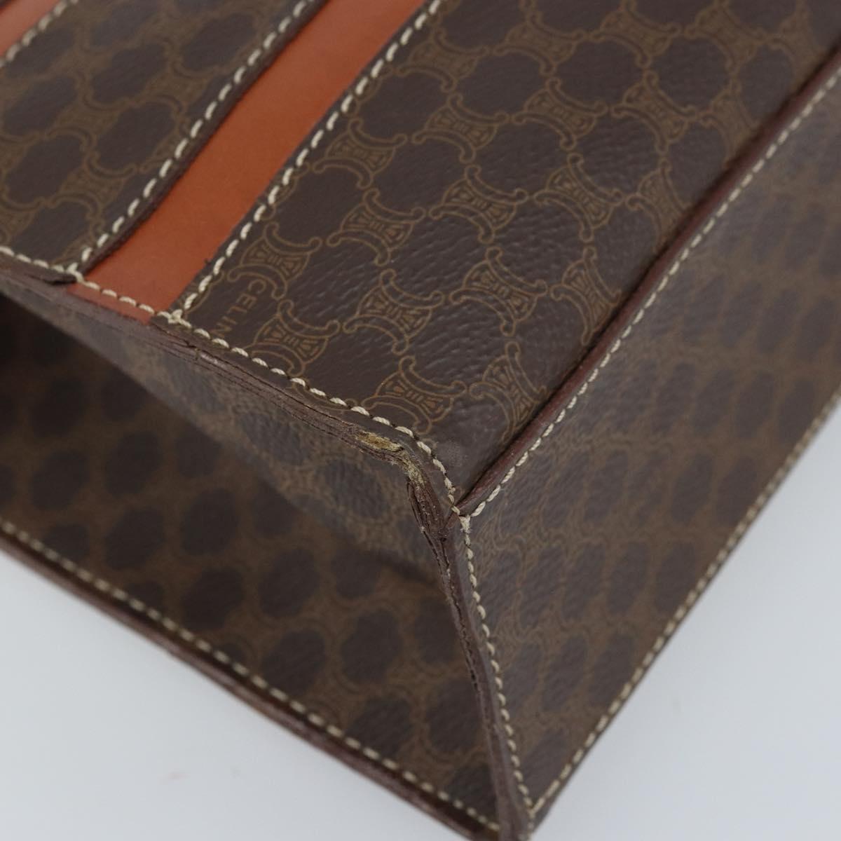 CELINE Macadam Canvas Hand Bag PVC Leather Brown Gold Auth bs33972