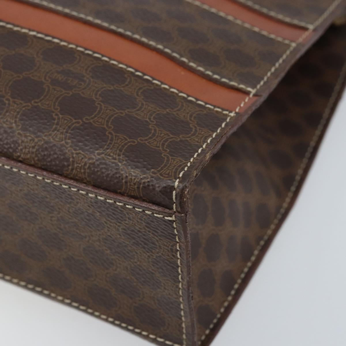 CELINE Macadam Canvas Hand Bag PVC Leather Brown Gold Auth bs33972