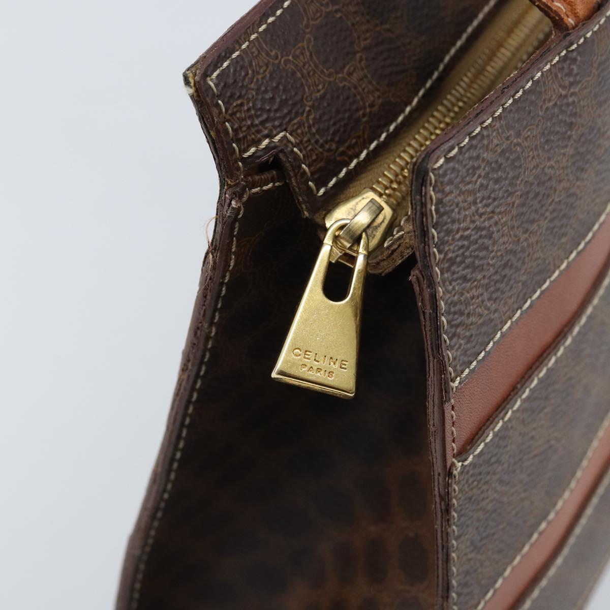 CELINE Macadam Canvas Hand Bag PVC Leather Brown Gold Auth bs33972