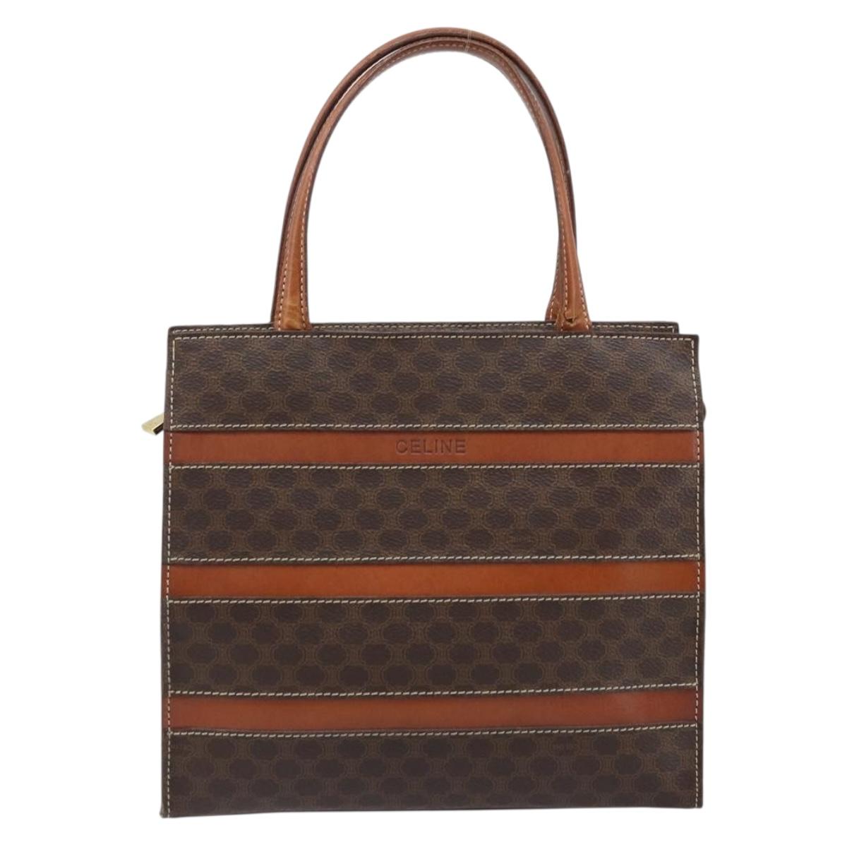 CELINE Macadam Canvas Hand Bag PVC Leather Brown Gold Auth bs33972