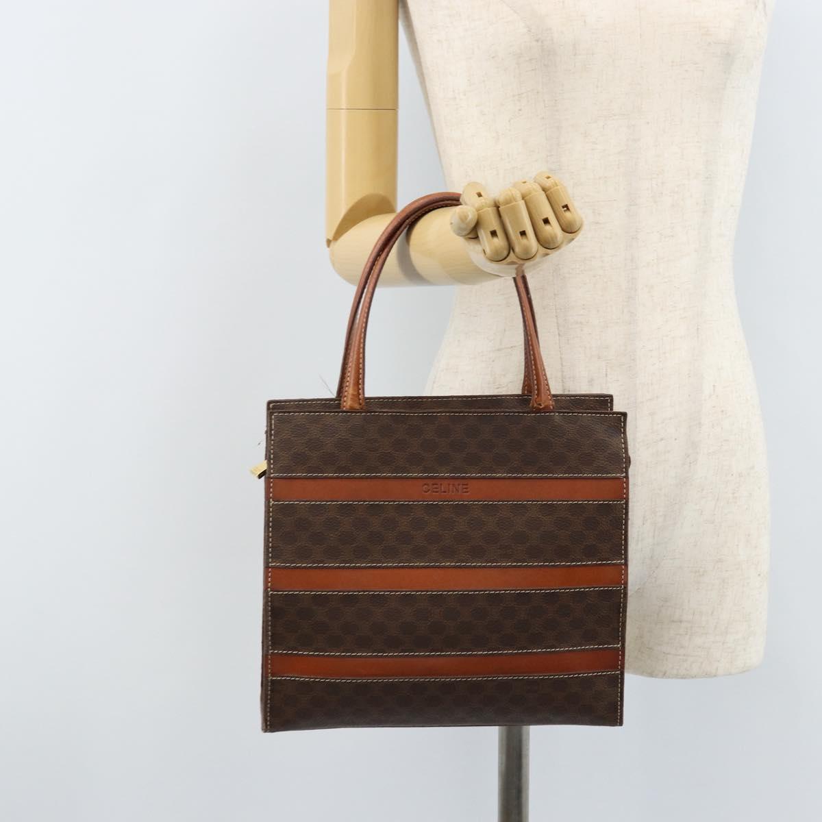CELINE Macadam Canvas Hand Bag PVC Leather Brown Gold Auth bs33972