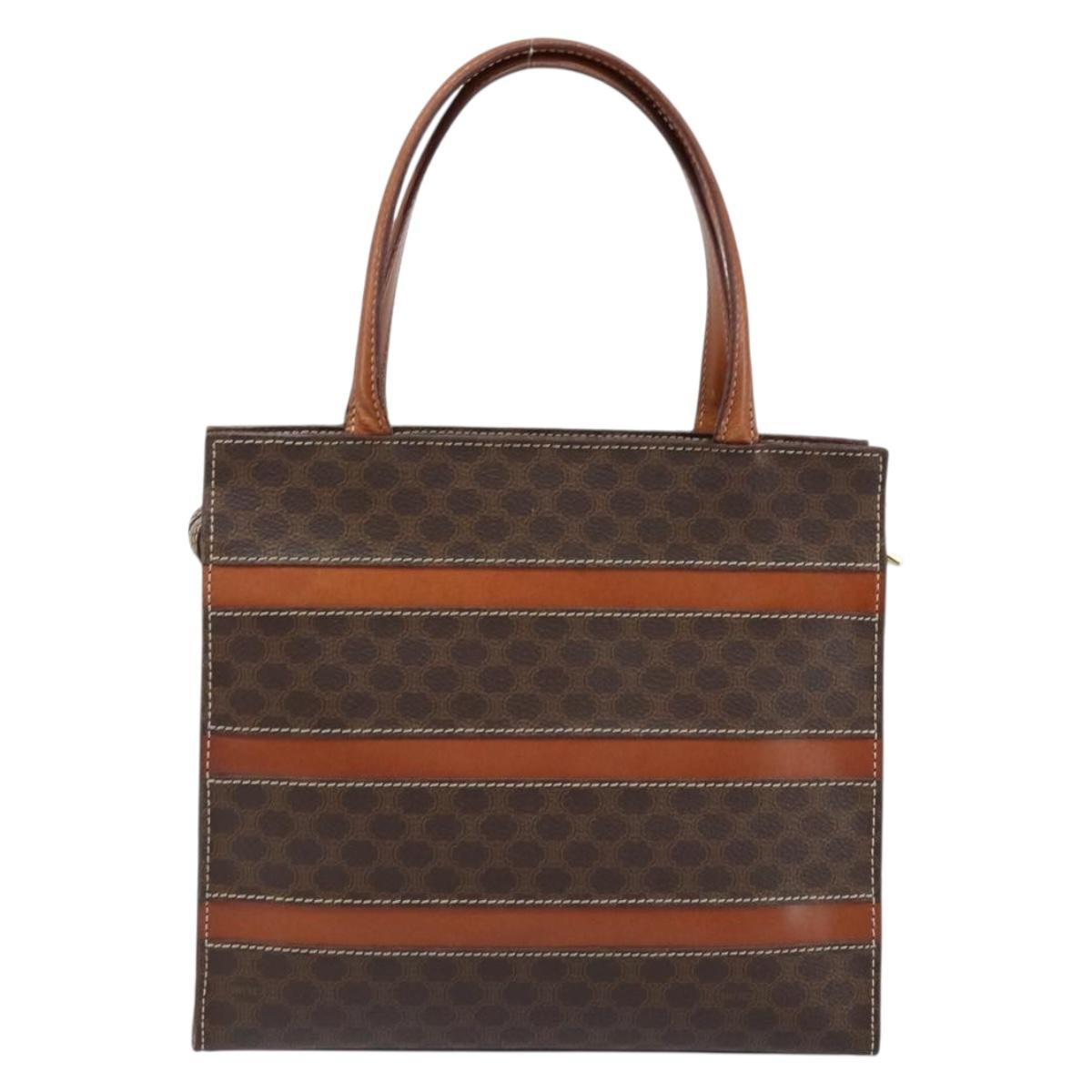CELINE Macadam Canvas Hand Bag PVC Leather Brown Gold Auth bs33972