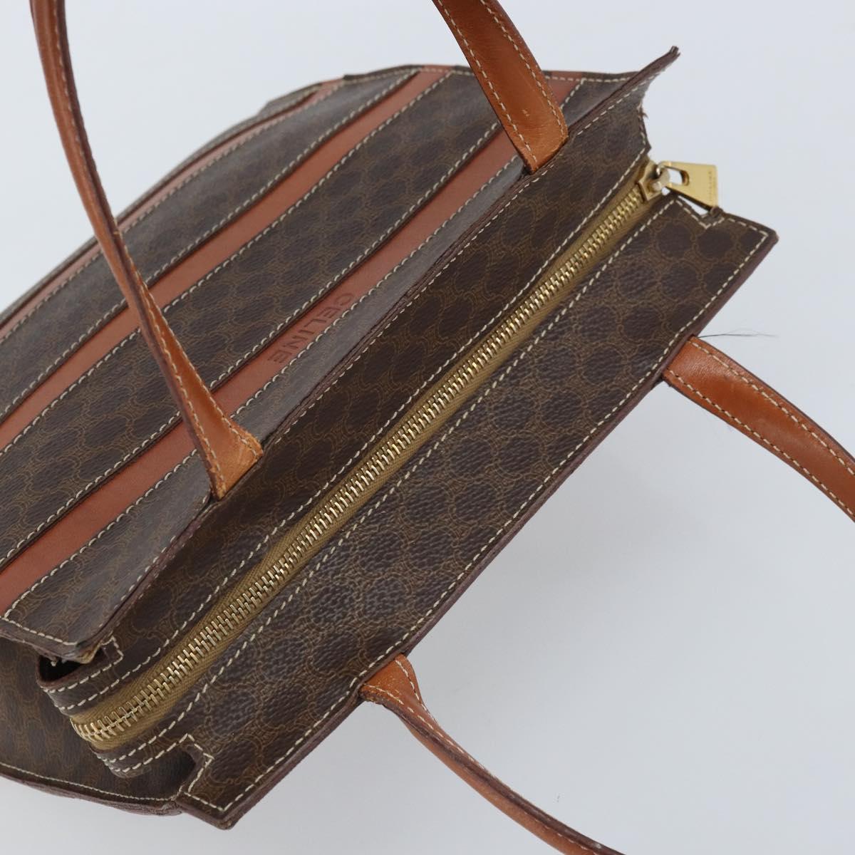CELINE Macadam Canvas Hand Bag PVC Leather Brown Gold Auth bs33972