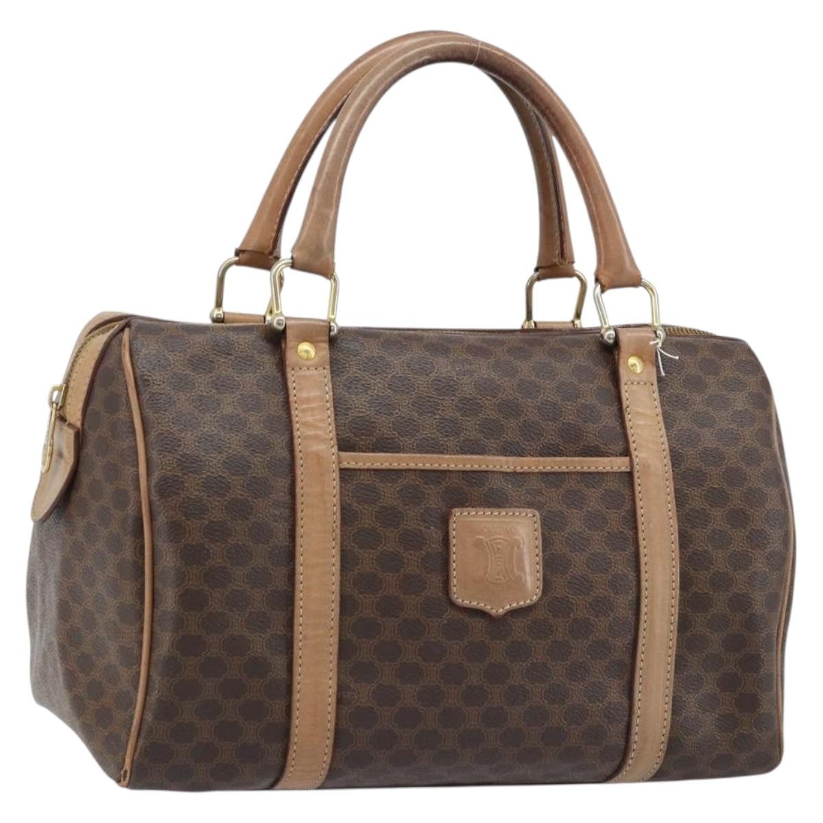 CELINE Macadam Canvas Hand Bag PVC Leather Brown Gold Auth bs33973