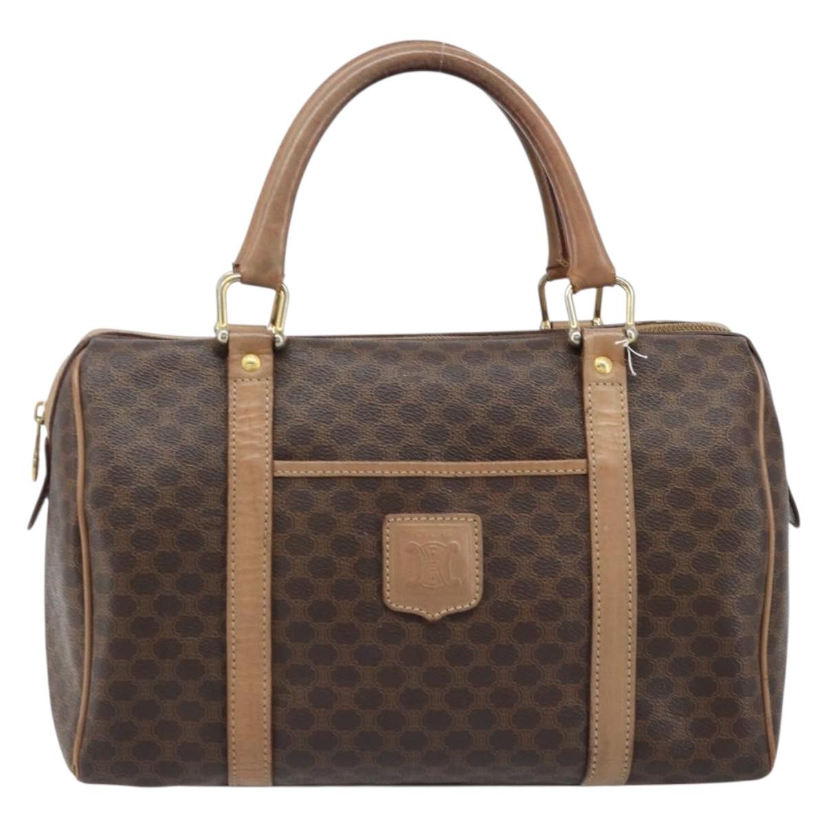 CELINE Macadam Canvas Hand Bag PVC Leather Brown Gold Auth bs33973