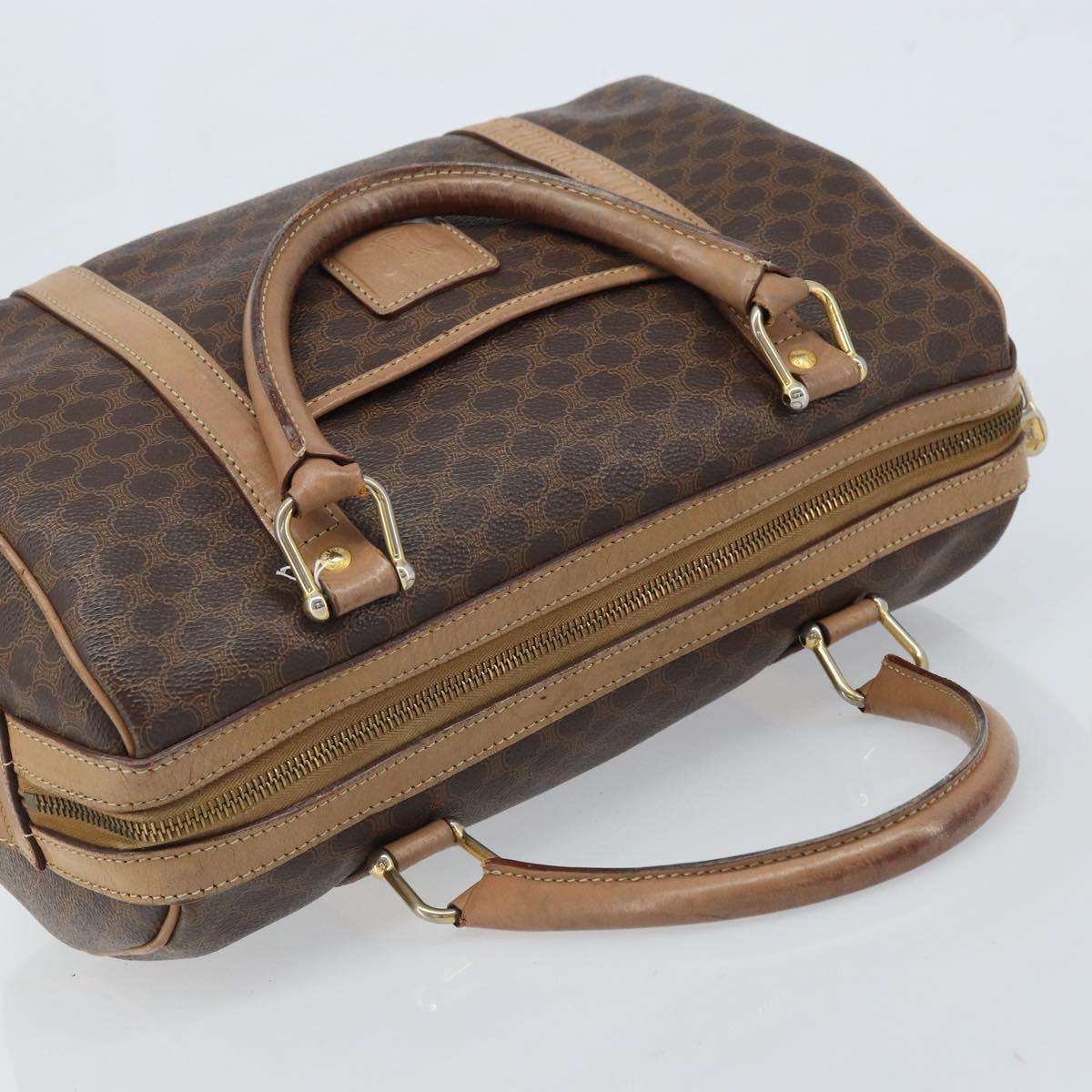 CELINE Macadam Canvas Hand Bag PVC Leather Brown Gold Auth bs33973