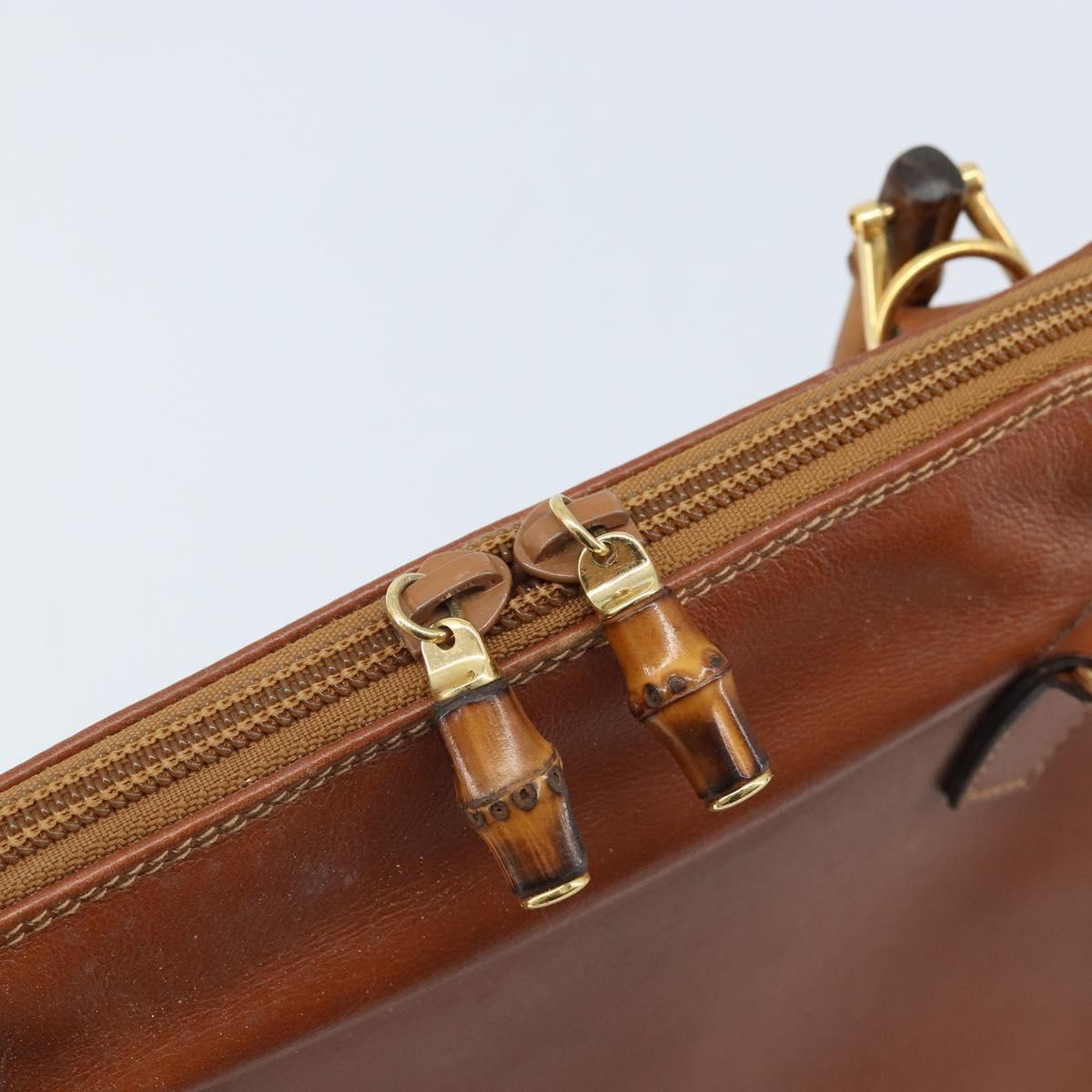 GUCCI Bamboo Hand Bag Leather Brown Gold 000 2058 0290 Auth bs33974