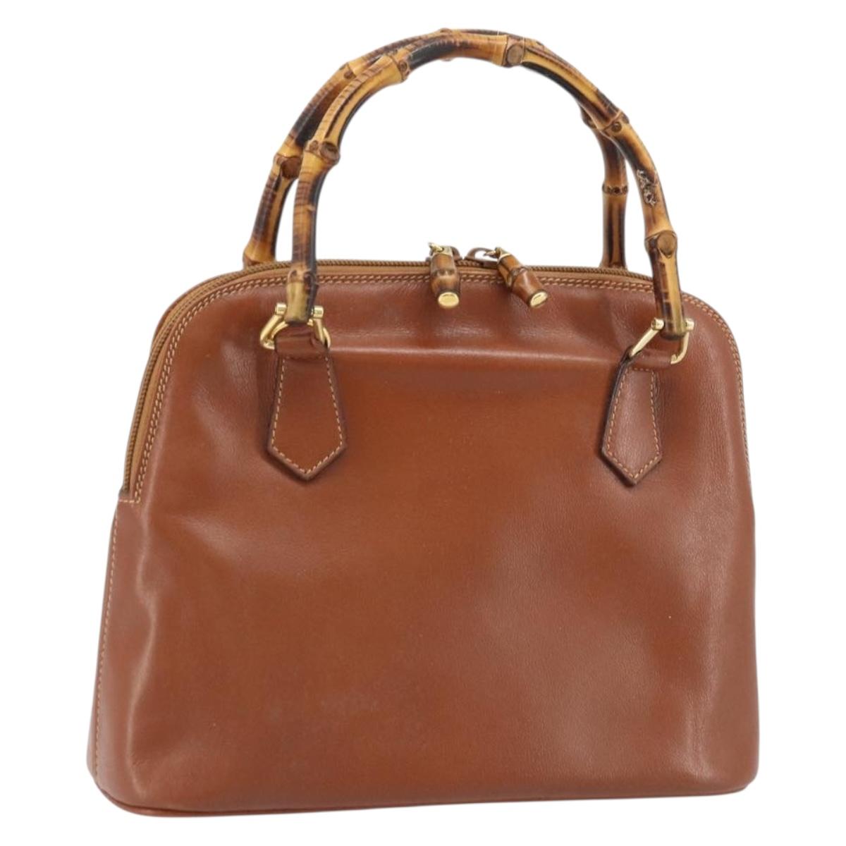 GUCCI Bamboo Hand Bag Leather Brown Gold 000 2058 0290 Auth bs33974