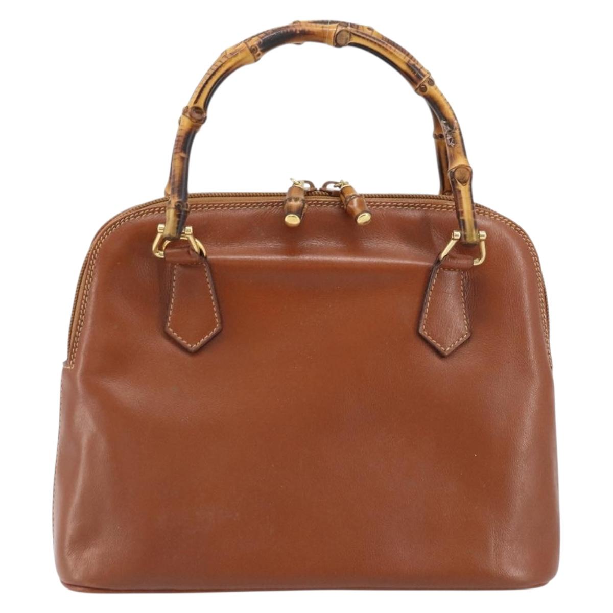 GUCCI Bamboo Hand Bag Leather Brown Gold 000 2058 0290 Auth bs33974