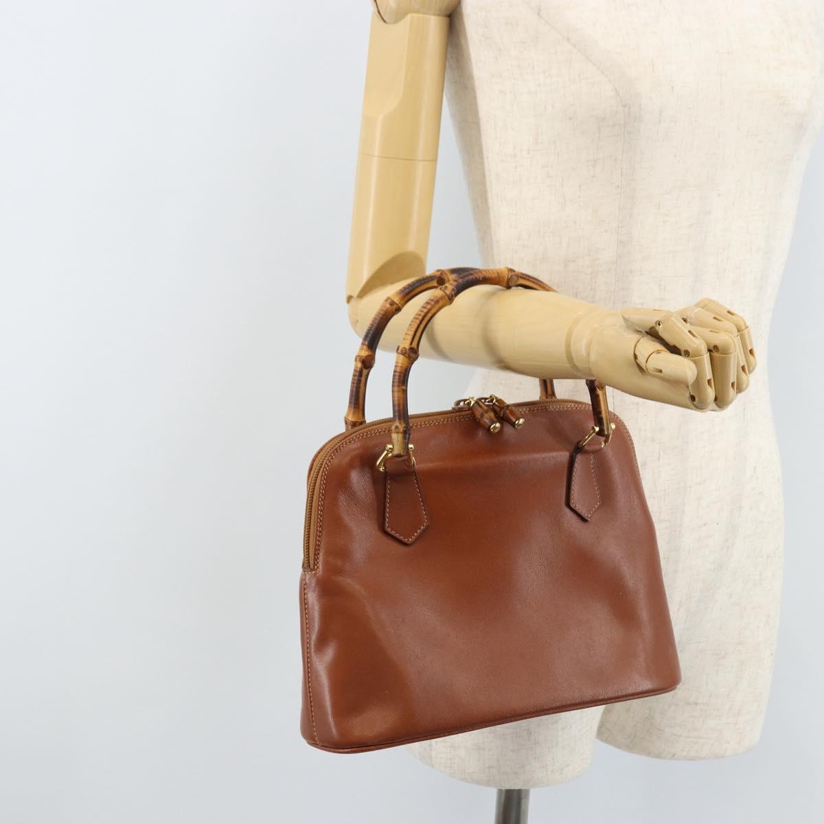 GUCCI Bamboo Hand Bag Leather Brown Gold 000 2058 0290 Auth bs33974