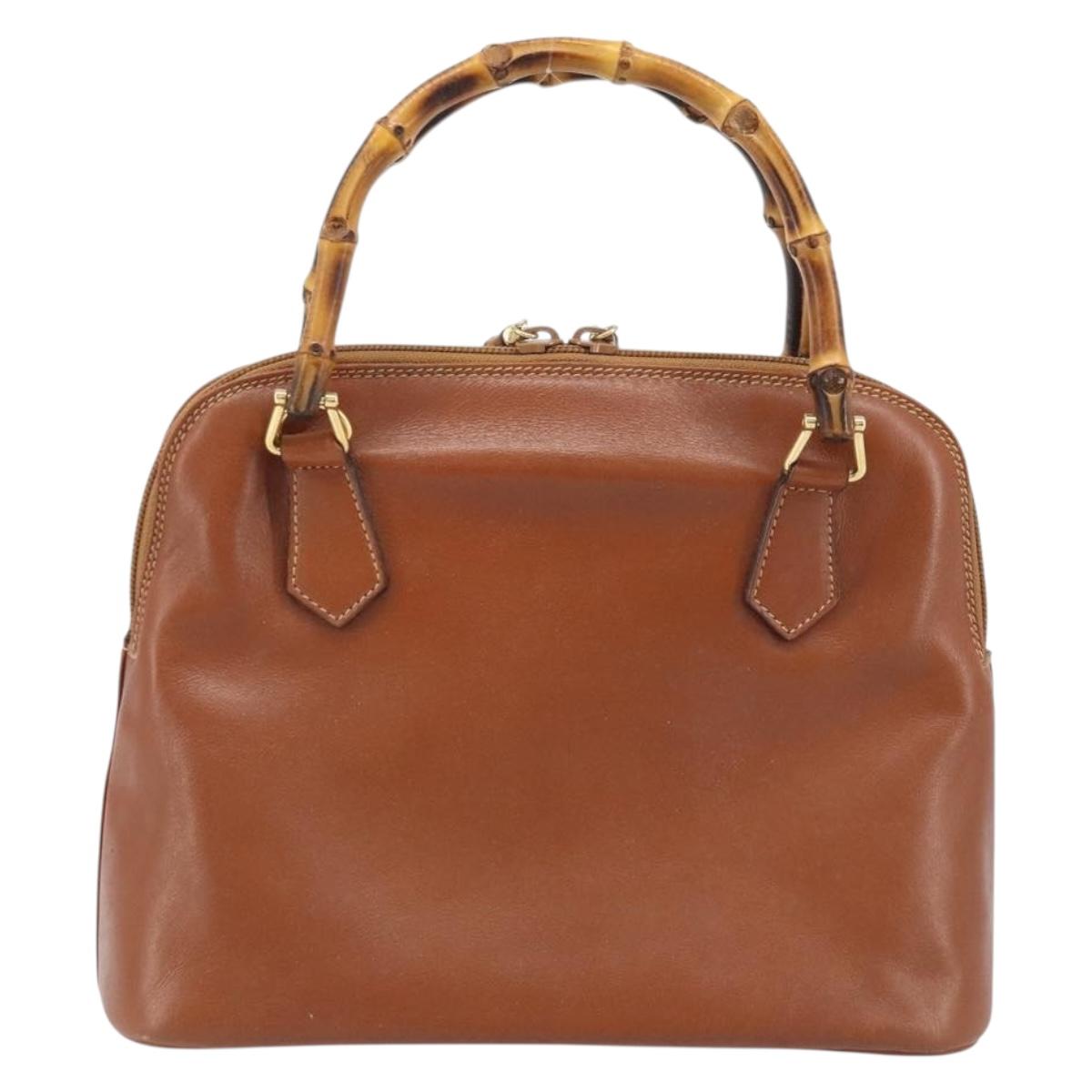 GUCCI Bamboo Hand Bag Leather Brown Gold 000 2058 0290 Auth bs33974
