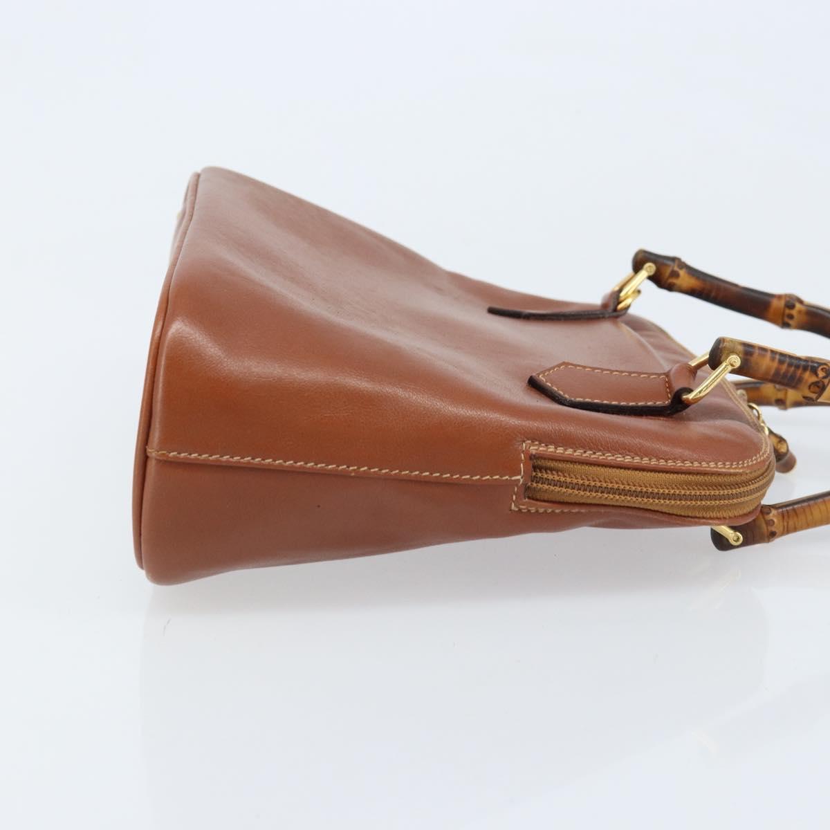 GUCCI Bamboo Hand Bag Leather Brown Gold 000 2058 0290 Auth bs33974