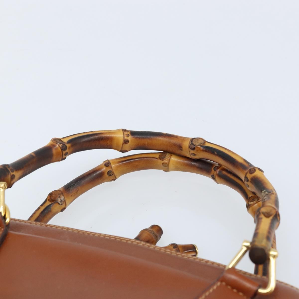 GUCCI Bamboo Hand Bag Leather Brown Gold 000 2058 0290 Auth bs33974