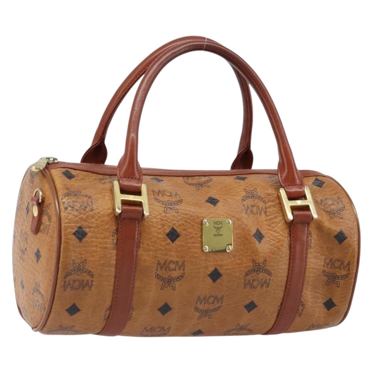 MCM Vicetos Logogram Hand Bag PVC Leather Brown Gold Auth bs33975